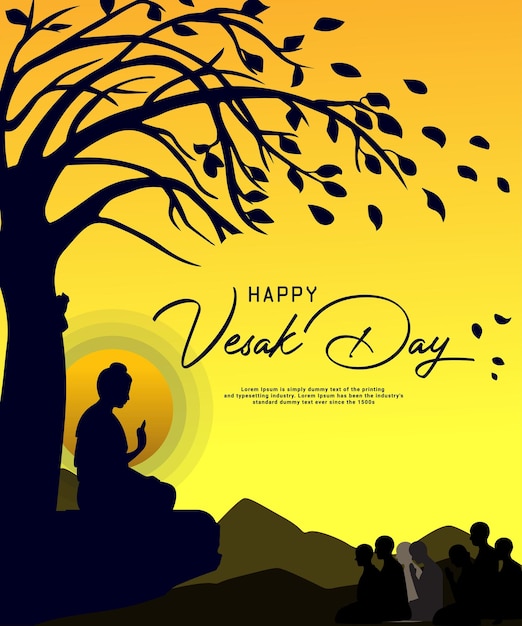 Poster para o feliz dia de vesak com um vetor de buda