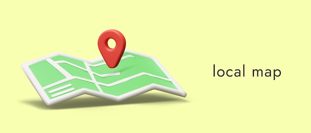 Poster realista com mapa de papel aberto e pin vermelho Conceito de rastreamento da entrega