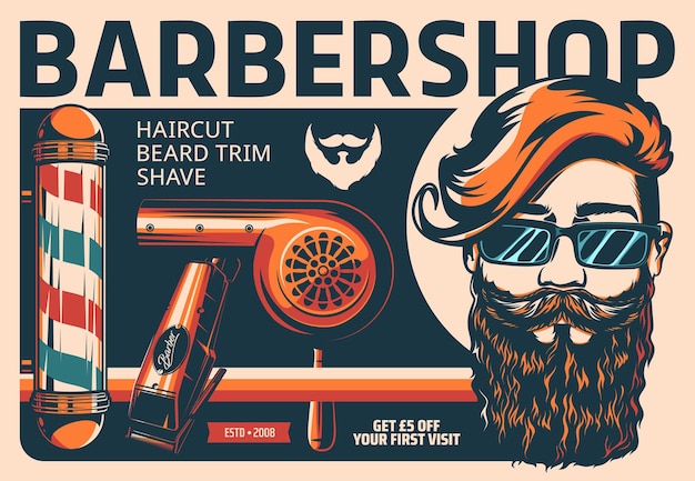 Poster retro de barbearia, poste de barbearia, máquina de barbear