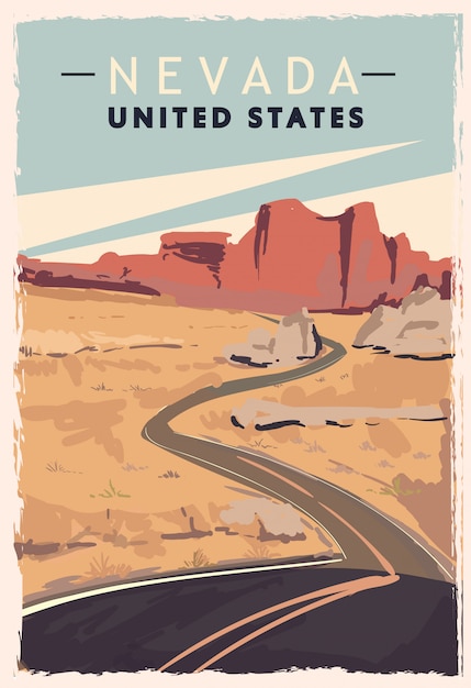 Vetor poster retro de nevada. ilustração de viagens eua nevada. estados unidos da america