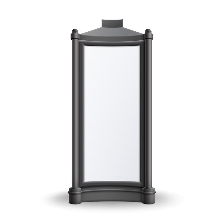 Vetor pôster retro retangular preto e branco se sustenta no pilar para uma visão frontal de publicidade externa isolada no fundo