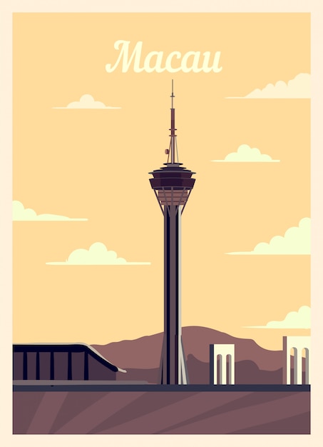 Poster retro skyline da cidade de macau.