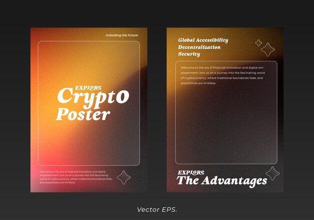 Poster simples com tema criptográfico com texto futurista e fundo de gradiente cinza-laranja-vermelho