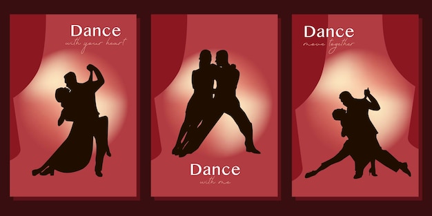 Pôster tango. casal elegante dançando tango. silhueta de homem e mulher dançando ilustração vetorial