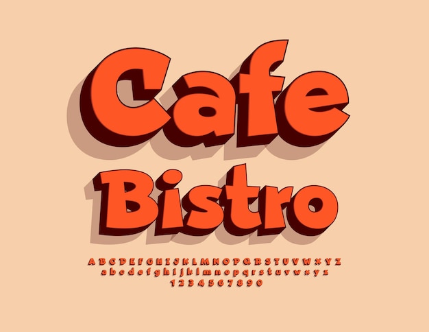 Poster vetorial moderno estilo café bistro retro 3d font artístico alfabeto set de letras e números