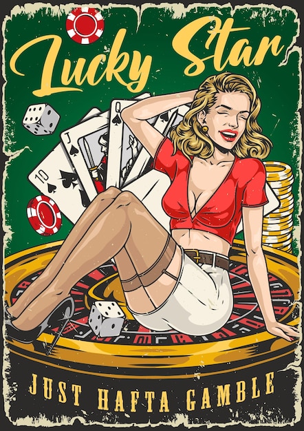 Poster vintage colorido de casino de passatempo