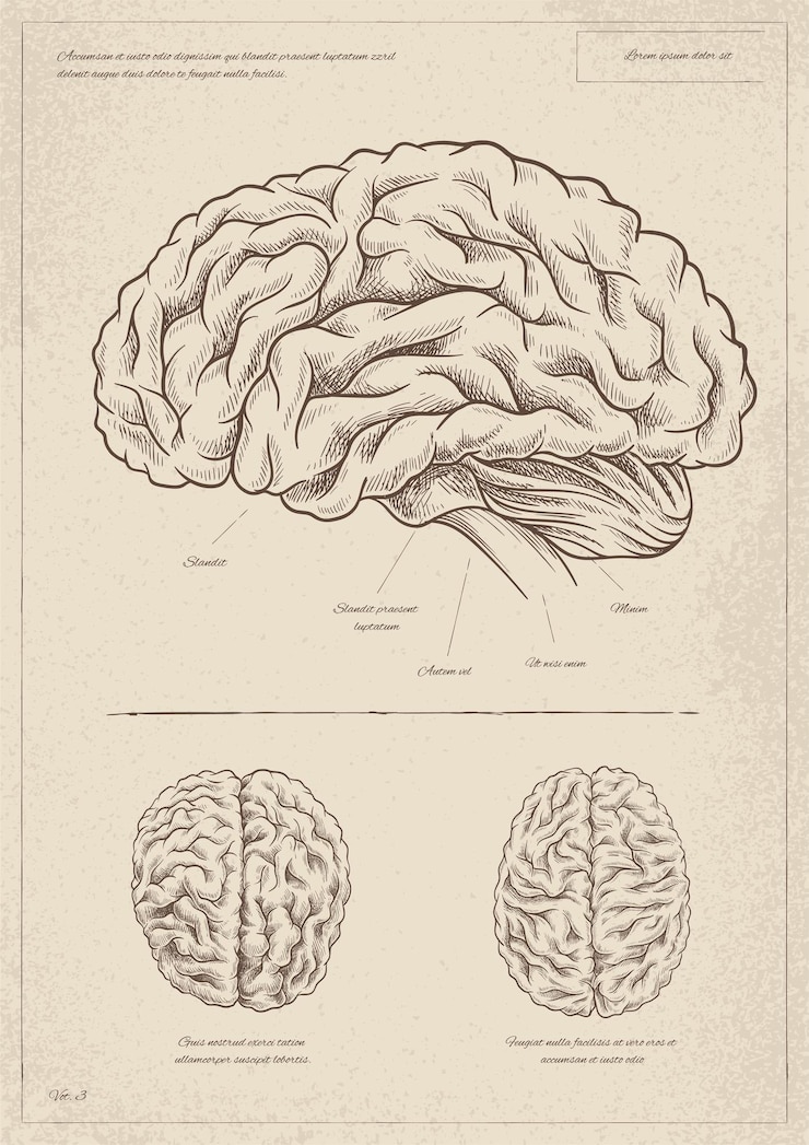 Vetor poster vintage médico com cérebro criatividade minimalista e arte infografia médica capa ou