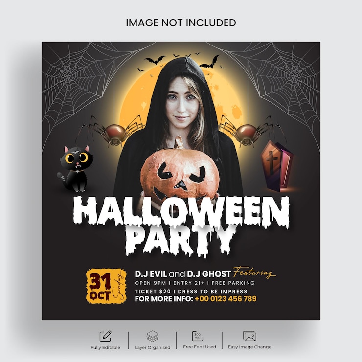 Vetor posts de festas de halloween, banners, posts no instagram e modelos de panfletos quadrados1