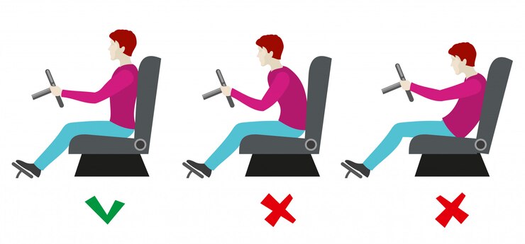 Vetor posturas corretas e ruins para o motorista. informações