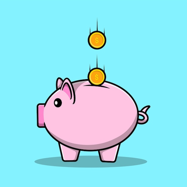 Poupar dinheiro com ilustração de ícone de desenho vetorial de cofrinho