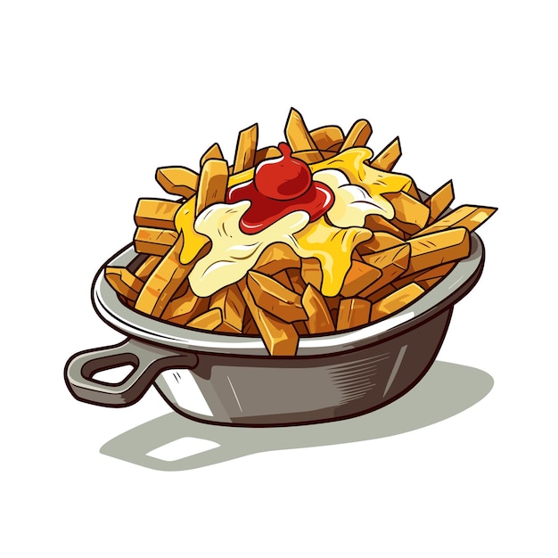 Vetor poutine canadense foodcartoon ilustrador vetorial