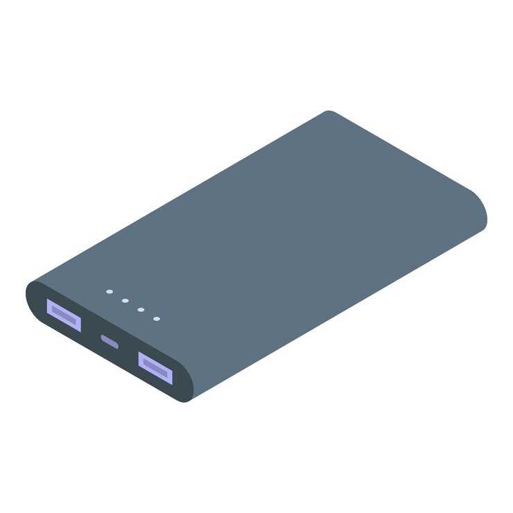 Vetor power bank portátil com duas portas usb que proporcionam um carregamento conveniente