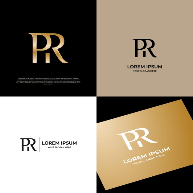 Pr inicial tipografia moderna template de logotipo de emblema de ouro para negócios