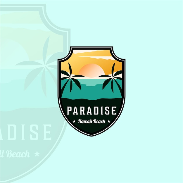 Praia ou paraíso emblema logotipo moderno modelo de ilustração vetorial vintage ícone design gráfico palma