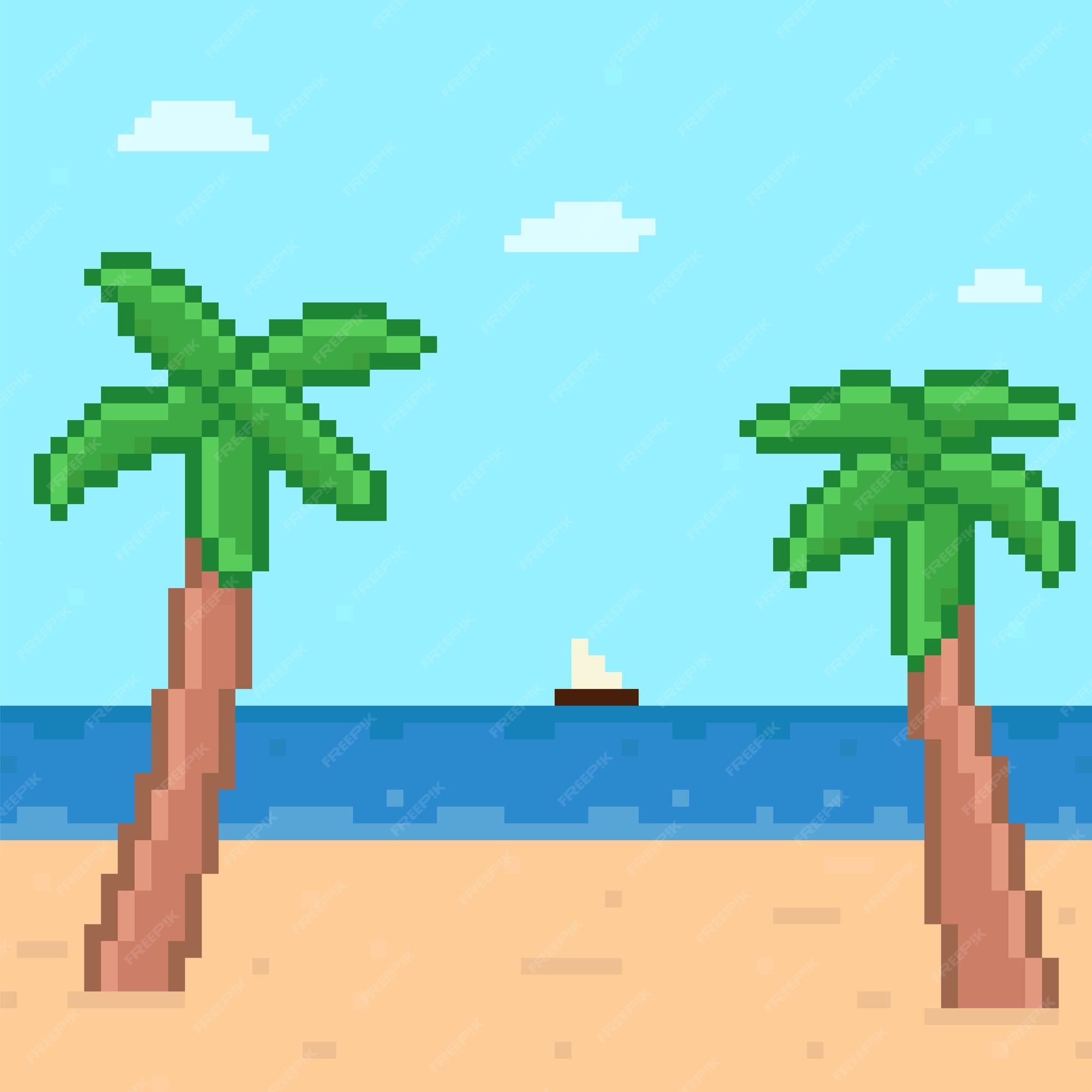 praia com pixel art. ilustração vetorial. 8202203 Vetor no Vecteezy