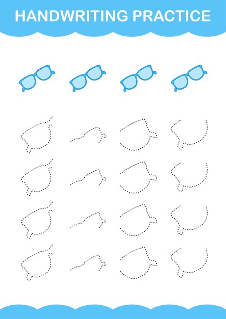 Prática de caligrafia com planilha de óculos para crianças
