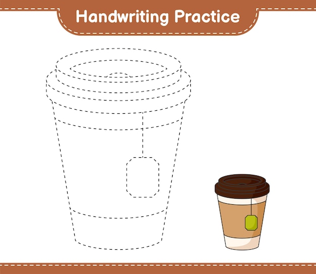 Prática de caligrafia traçando linhas da xícara de chá jogo educacional infantil para impressão