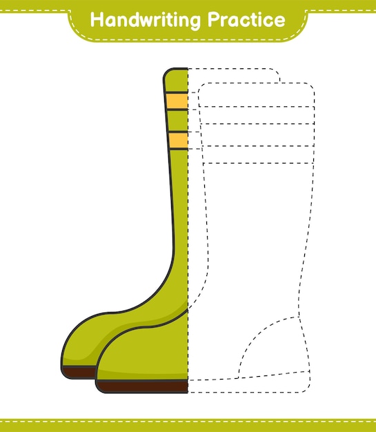 Prática de caligrafia Traçando linhas de Botas de Borracha Folha de trabalho para impressão do jogo educativo para crianças
