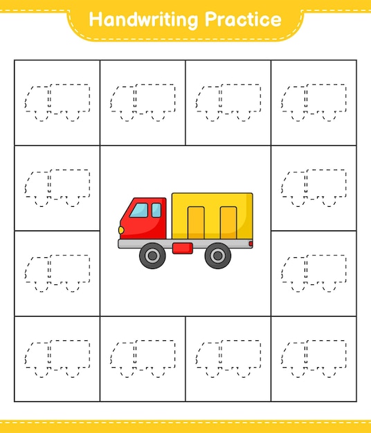 Prática de caligrafia. traçando linhas de carro. jogo educativo para