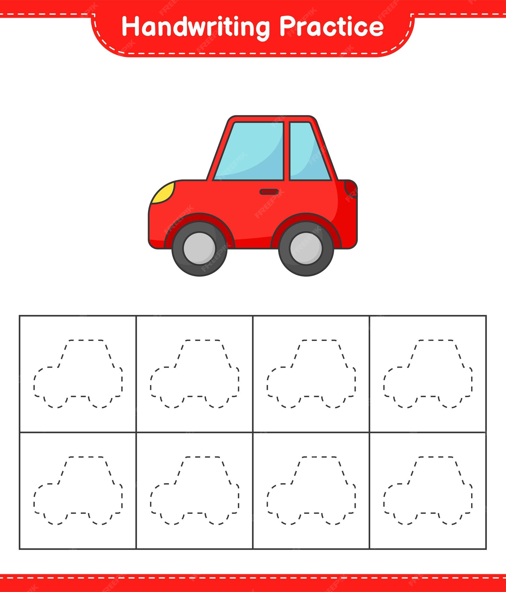 Copie a imagem do carro de desenho animado. jogo educativo para crianças.  prática de caligrafia.