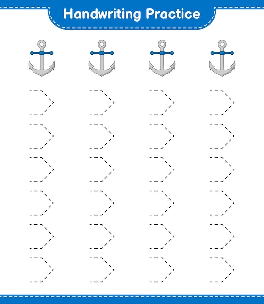 Prática de caligrafia traçando linhas de ilustração vetorial de planilha imprimível de jogo infantil anchor educational