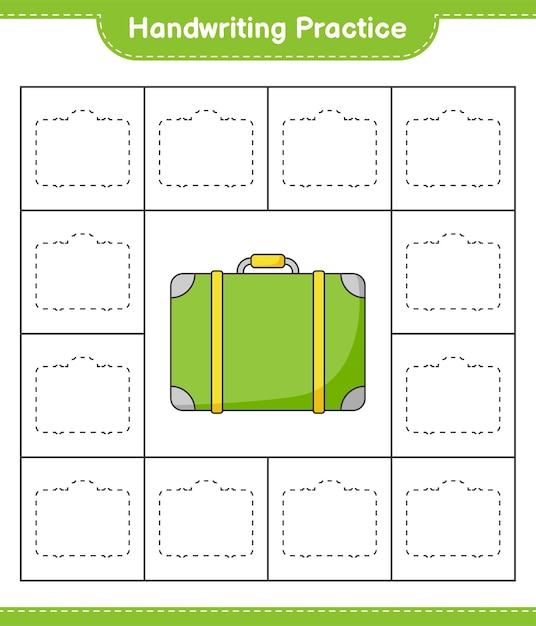 Prática de caligrafia traçando linhas de ilustração vetorial de planilha para impressão de jogo educacional de bagagem