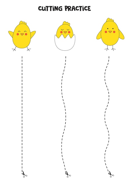 Prática de corte para crianças pré-escolares corte por linha tracejada galinhas de páscoa