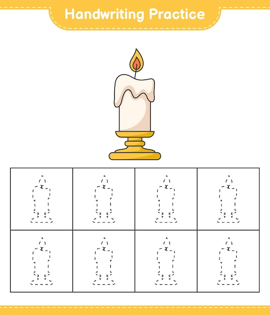 Prática de escrita à mão traçando linhas da planilha para impressão do jogo educacional infantil candle