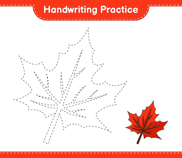 Prática de escrita à mão traçando linhas da planilha para impressão do jogo educacional infantil maple leaf