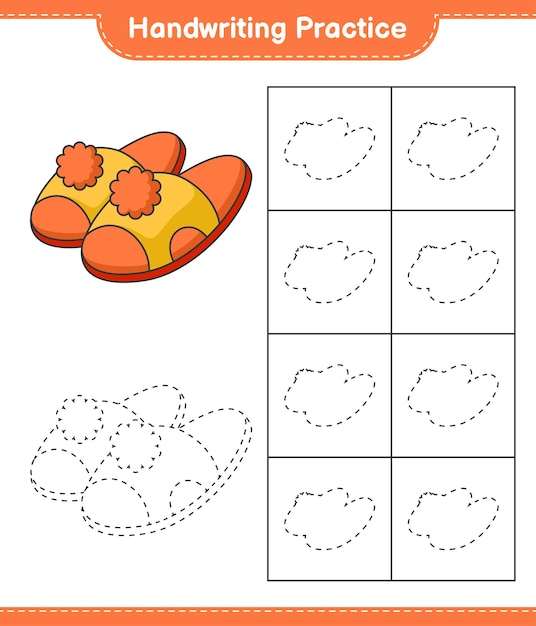 Prática de escrita à mão traçando linhas de chinelos - planilha para impressão do jogo educacional infantil
