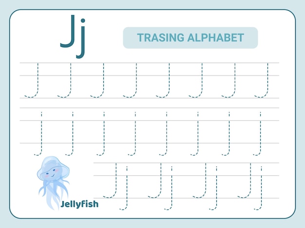 Prática de rastreamento de alfabeto para planilha de leter j