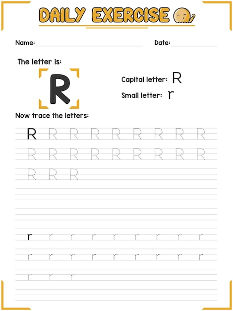 Prática de rastreamento de letras do alfabeto e exercício de caligrafia para crianças do jardim de infância primário