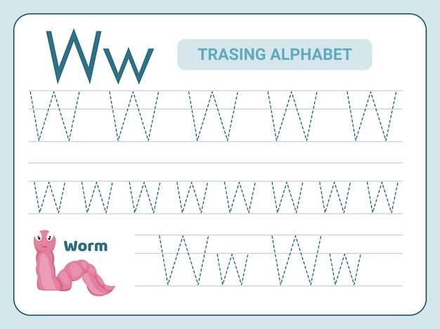 Prática de rastreamento do alfabeto para a planilha leter w
