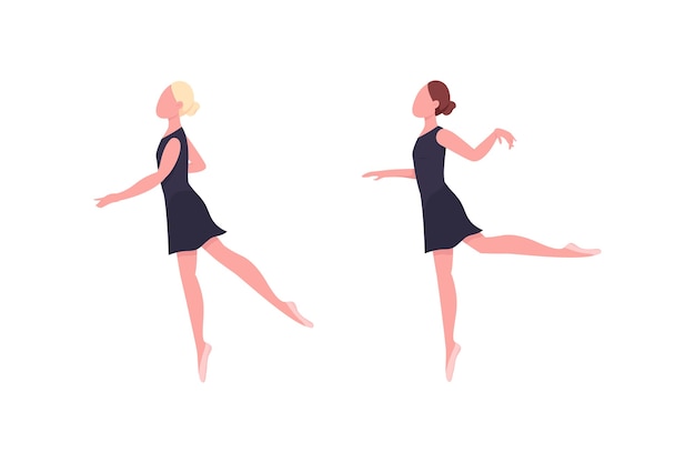 Praticando o conjunto de caracteres sem rosto de cor lisa de bailarina. O dançarino ensaia. Aula de ginástica. Ilustração de desenho animado isolada dança de balé clássico para coleção de design gráfico e animação web