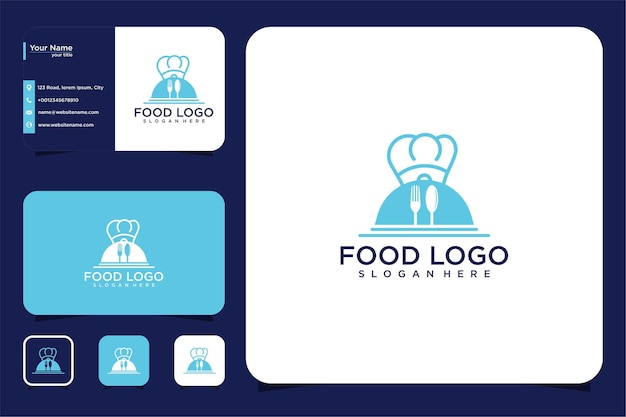 Prato de comida com design de logotipo de chapéu de chef e cartão de visita