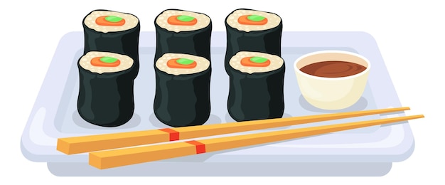 Vetor prato de rolo de sushi prato de comida de peixe japonês