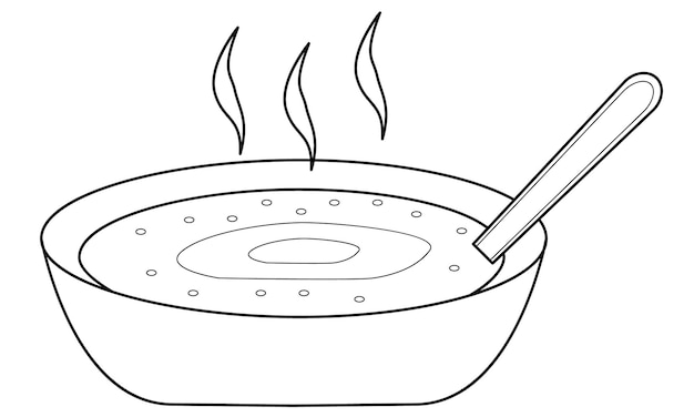 Vetor prato desenhado à mão de sopa quente. um almoço saudável que restaura a força. contorno. ilustração vetorial