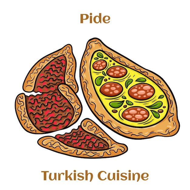 Prato pide assado tradicional turco Lanches do Oriente Médio Pizza turca Tortas abertas com diferentes jogos principais
