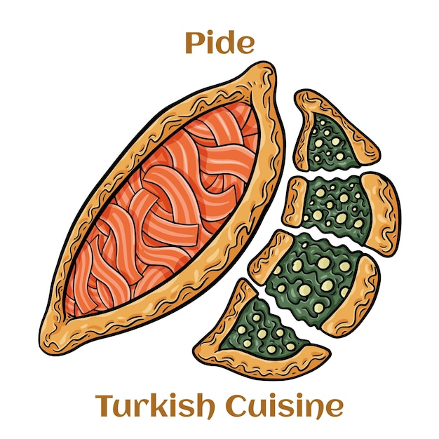 Prato pide assado tradicional turco Lanches do Oriente Médio Pizza turca Tortas abertas com diferentes jogos principais
