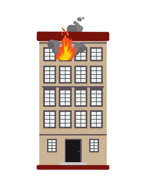 Prédio de apartamentos em chamas com chamas e fumaça saem da janela
