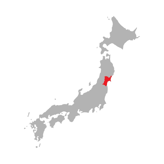 Prefeitura de miyagi destacada no mapa do japão em fundo branco