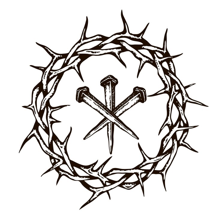 Vetor pregos de jesus com coroa de espinhos