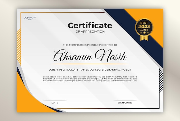 Prêmio de modelo de design de certificado elegante moderno
