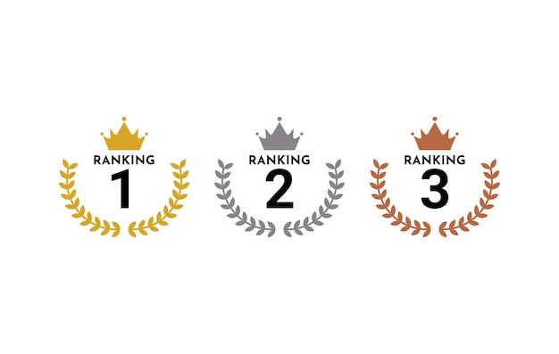 Prémios de medalha de ícone com laurel e coroa para o primeiro e terceiro lugares