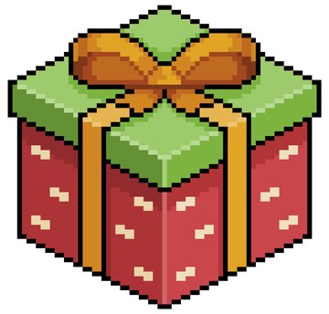 enfeite de natal de pixel art com fundo vermelho e bordas douradas