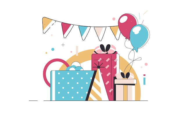 Presentes com laços e balões Caixa de presentes férias compras de Natal celebração de aniversário