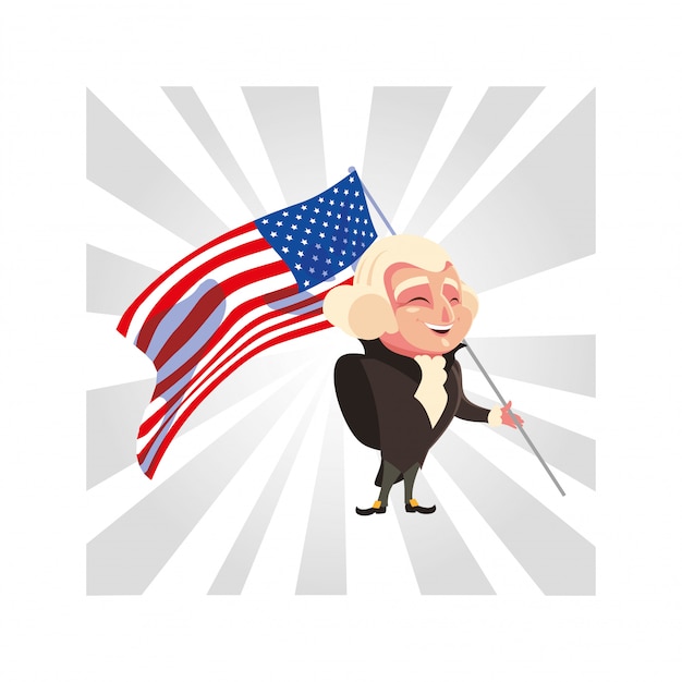 Presidente george washington com bandeira eua, presidente dia cartão