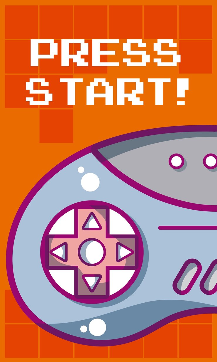 Vetor pressione o banner de videogame de início com design gráfico de ilustração vetorial gamepad