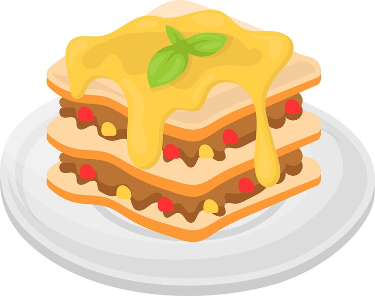 Vetor presunto e queijo durante a noite café da manhã lasanha conceito beef pastitsio lasagne cozinhar café da manhã manhã