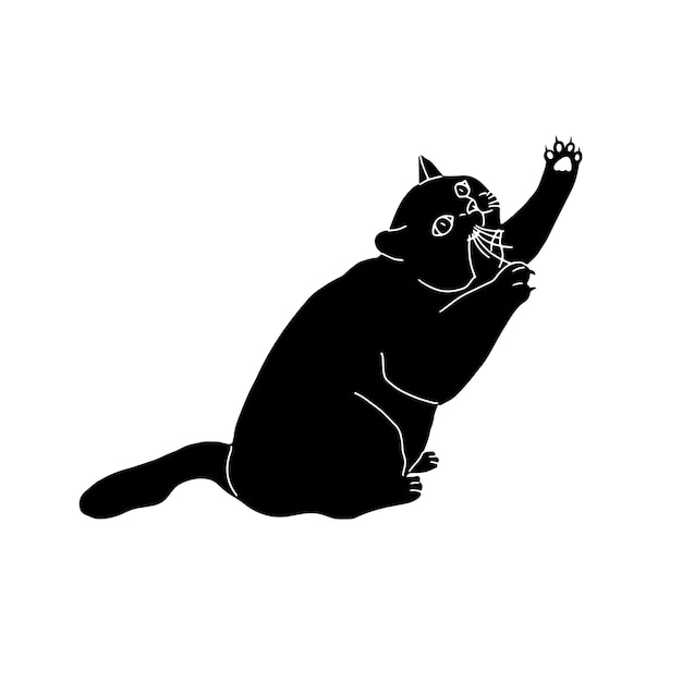 Preto afia garras silhueta de gato isolada no fundo branco gatinho fofo design de impressão para camisetas adesivos lembranças animais humorísticos estilo plano em ilustração vetorial